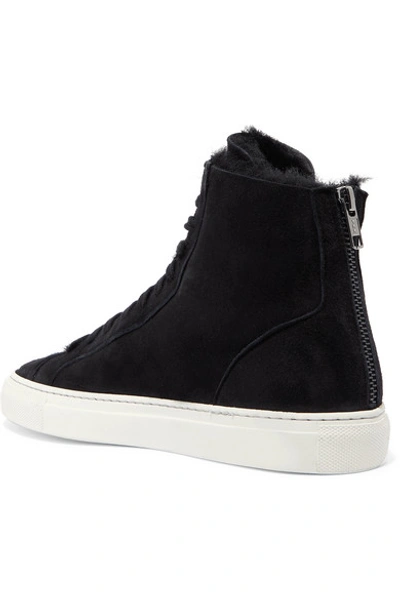 Shop Common Projects Tournament Shearling-lined Suede High-top Sneakers In Black