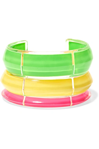 Shop Alison Lou Jelly Set Of Three Lucite And Enamel Cuffs In Green