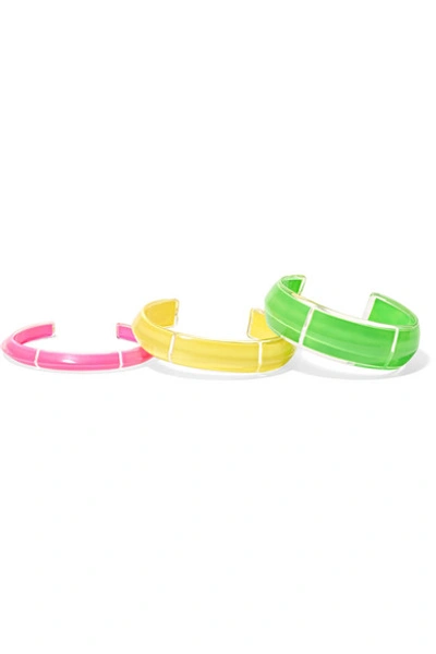 Shop Alison Lou Jelly Set Of Three Lucite And Enamel Cuffs In Green