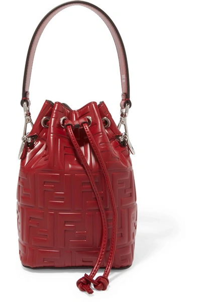 Shop Fendi Mon Trésor Small Embossed Leather Bucket Bag In Burgundy