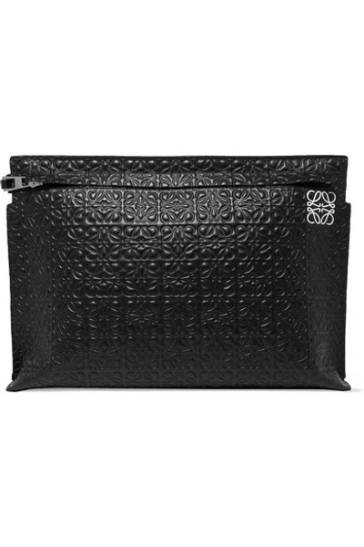 Shop Loewe T Embossed Leather Pouch In Black