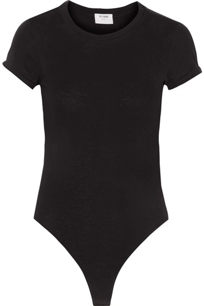 Shop Re/done 1960s Cotton-jersey Thong Bodysuit In Black