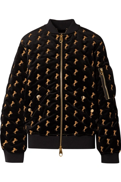 Shop Chloé Embroidered Cotton-blend Velvet Bomber Jacket In Black