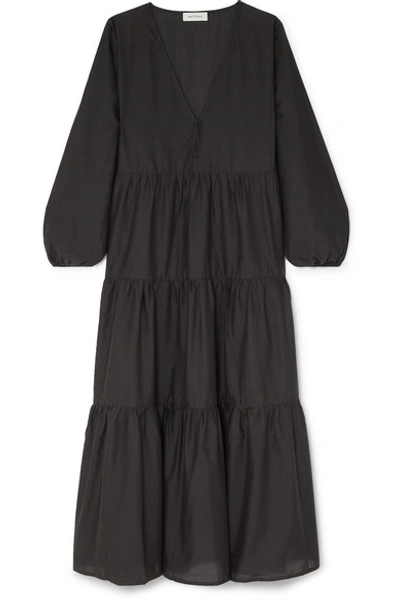 Shop Matteau Tiered Cotton-poplin Maxi Dress In Black