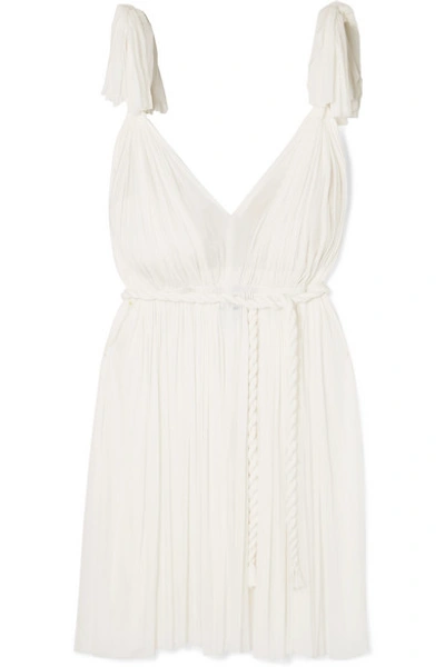 Shop Elena Makri Daphne Pleated Silk-tulle Mini Dress In White