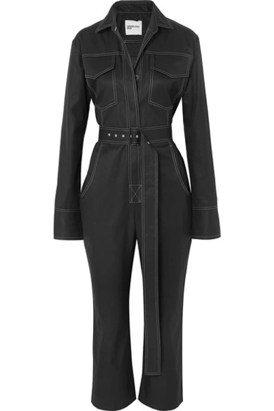 Shop Orseund Iris Workwear Belted Cotton-gabardine Jumpsuit In Black