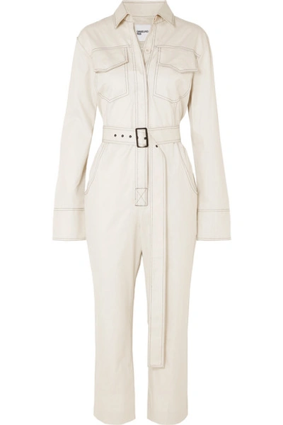Shop Orseund Iris Workwear Belted Cotton-gabardine Jumpsuit In Cream