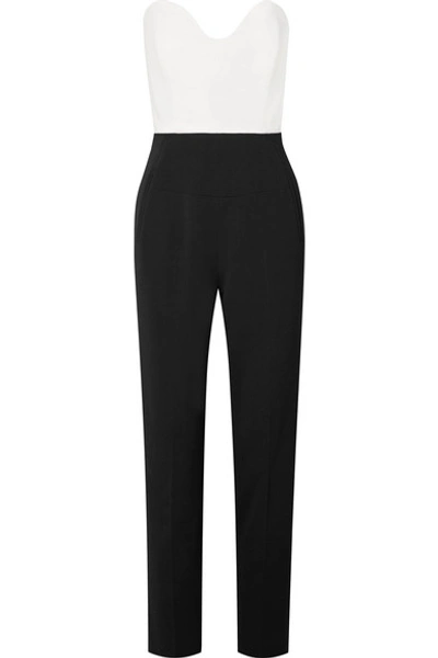 Shop Roland Mouret Thira Strapless Two-tone Crepe Jumpsuit In Black
