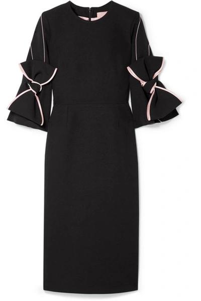 Shop Roksanda Bow-embellished Satin-trimmed Crepe Dress In Black