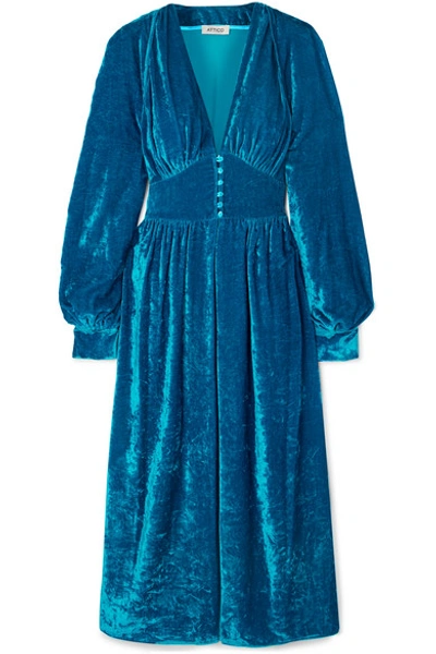 Shop Attico Crushed-velvet Robe In Blue