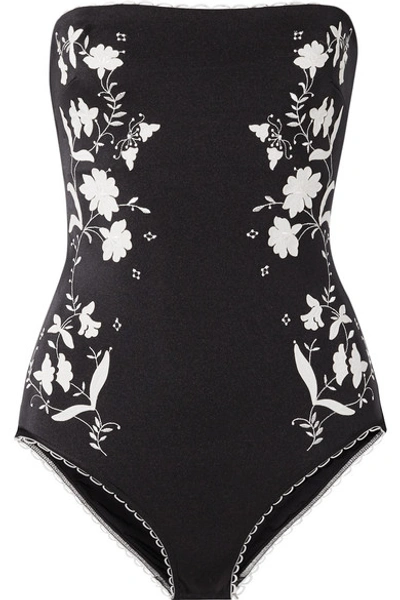 Shop Zimmermann Juniper Appliquéd Embroidered Swimsuit In Black