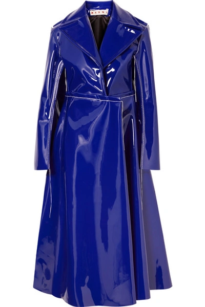 Shop Marni Faux Patent-leather Coat In Purple