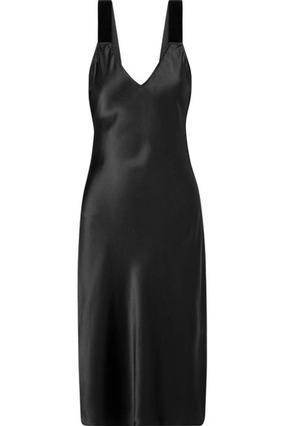 Shop Cami Nyc The Miki Velvet-trimmed Silk-charmeuse Dress In Black