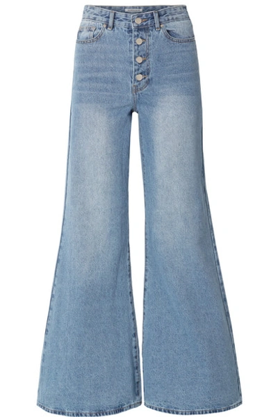 Shop Georgia Alice Cropped High-rise Flared Jeans In Light Denim