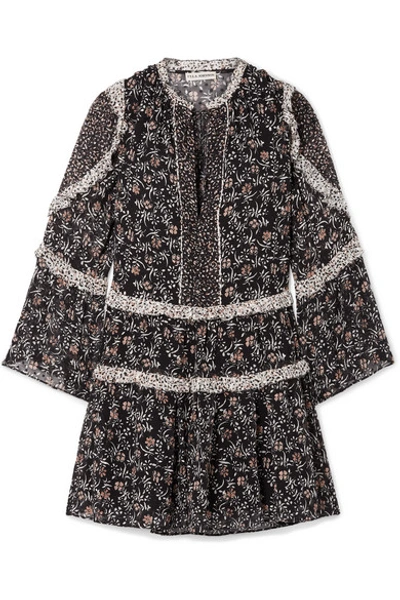 Shop Ulla Johnson Essie Ruffled Floral-print Fil Coupé Silk-blend Chiffon Mini Dress In Black