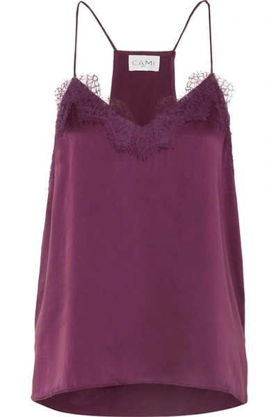Shop Cami Nyc The Racer Lace-trimmed Silk-charmeuse Camisole In Burgundy