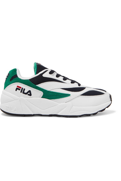 Fila Venom Low Leather, Suede And Canvas Sneakers In White/green | ModeSens