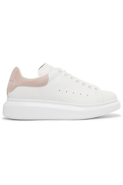 Shop Alexander Mcqueen Suede-trimmed Leather Exaggerated-sole Sneakers In White