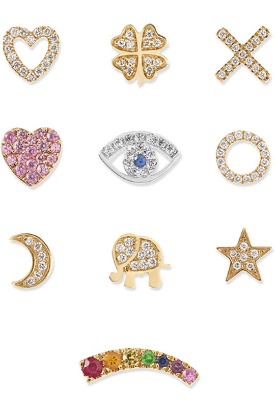 Shop Loquet Send A Kiss 18-karat Yellow And White Gold Diamond And Sapphire Charms