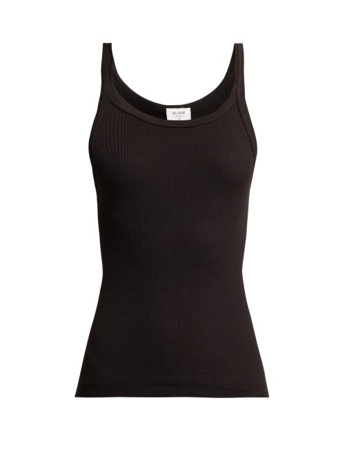 Re/Done Ribbed Cotton Cami Top In Black | ModeSens