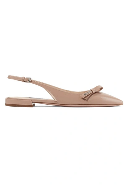 Shop Prada Glossed Textured-leather Slingback Flats In Neutral