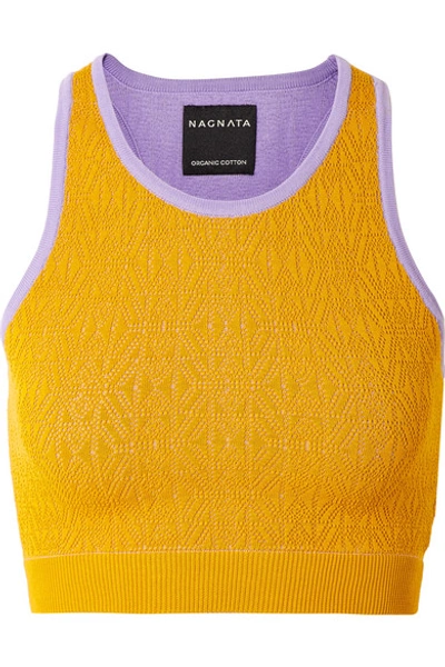 Shop Nagnata Cropped Technical-knit Stretch-cotton Top In Mustard