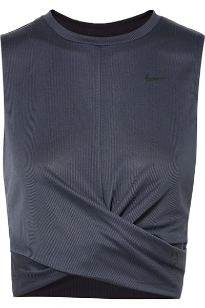Shop Nike Cropped Twisted Ribbed Dri-fit Tank In Dark Gray