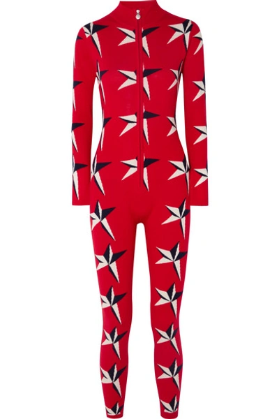 Shop Perfect Moment Star Ii Intarsia Merino Wool Jumpsuit In Red