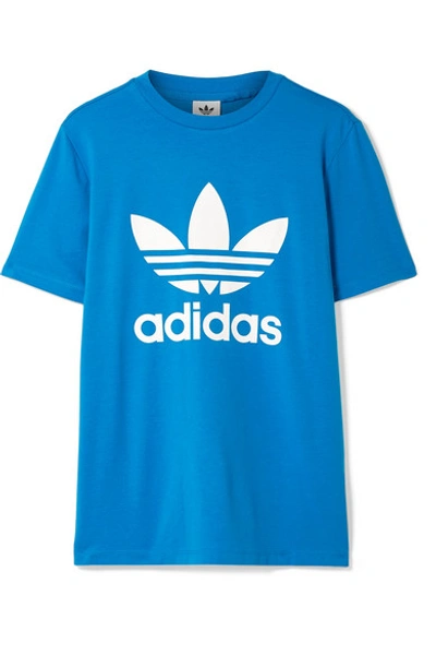 Shop Adidas Originals Trefoil Printed Stretch-cotton Jersey T-shirt In Bright Blue