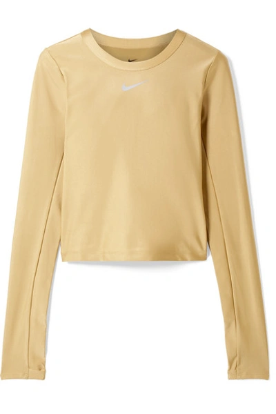 Shop Nike Speed Metallic Dri-fit Stretch Top In Gold