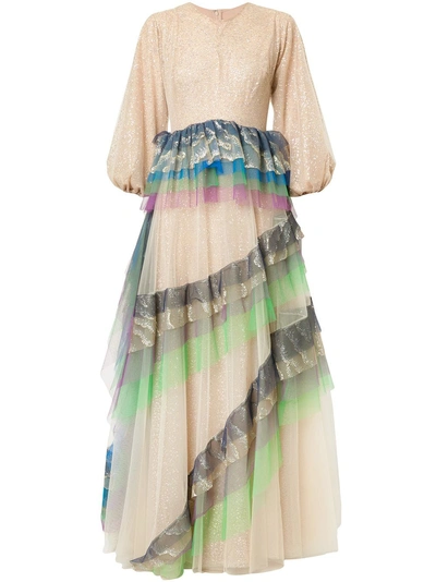 Shop Sandra Mansour Sequinned Evening Gown In Multicolour