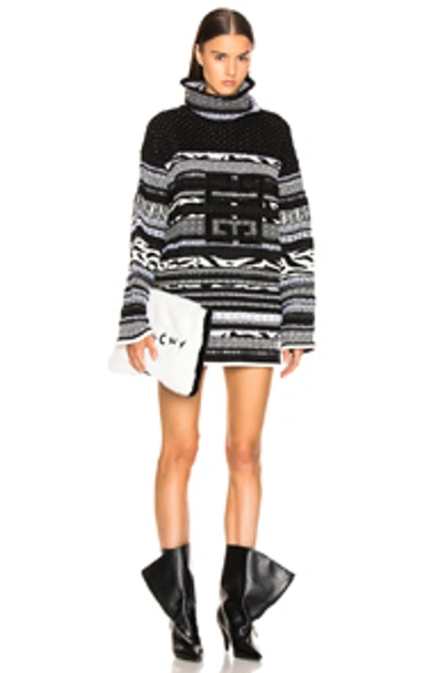 Shop Givenchy 4g Stitched Printed Oversized Turtleneck Sweater In White & Black