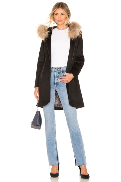 Shop Soia & Kyo Charlena Coat With Fur Collar In Black