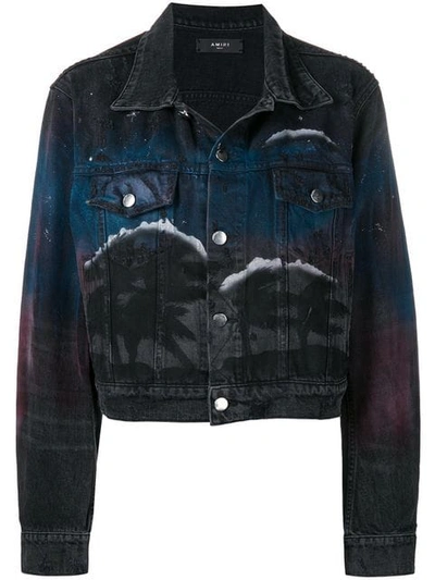 Shop Amiri Printed Denim Jacket In Black