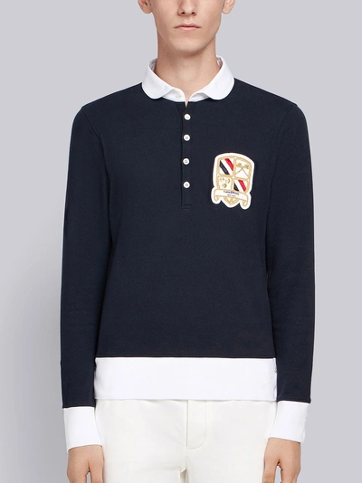 Shop Thom Browne Center-back Stripe Piqué Polo In Blue