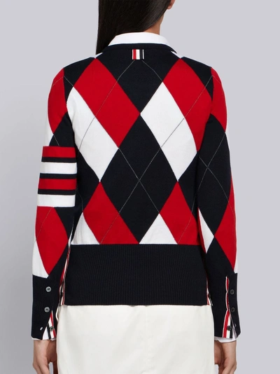 Shop Thom Browne 4-bar Argyle Merino Crewneck Cardigan In Blue