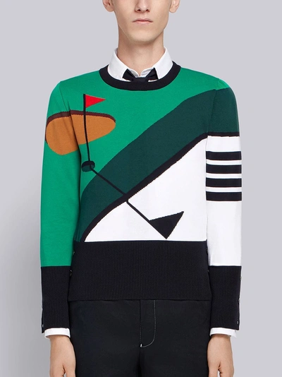 Shop Thom Browne Golf Scenery Intarsia Pullover In Green