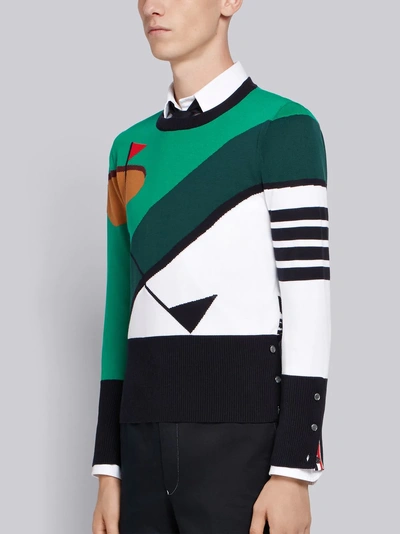 Shop Thom Browne Golf Scenery Intarsia Pullover In Green