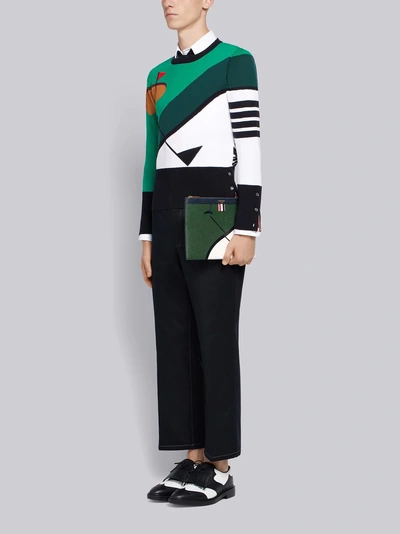 Shop Thom Browne Golf Scenery Intarsia Pullover In Green