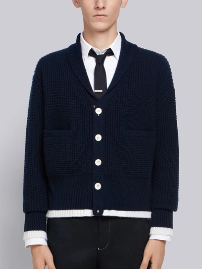 THOM BROWNE 条纹饰青果领开衫