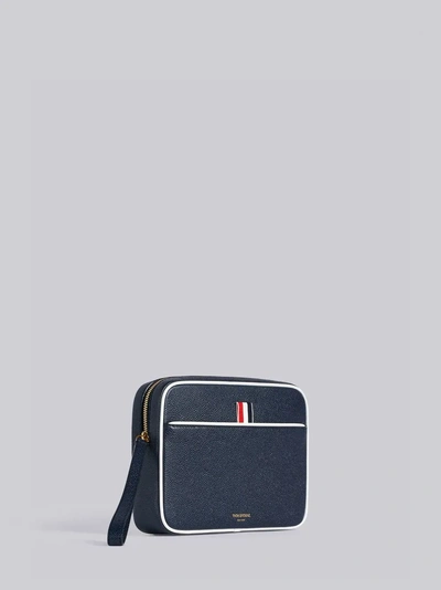 Shop Thom Browne Wrist Strap Pebbled Leather Dopp Kit In Blue