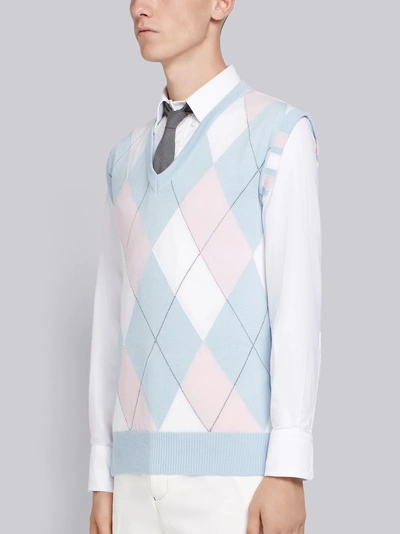 Shop Thom Browne 4-bar Argyle V-neck Pullover Vest In Blue