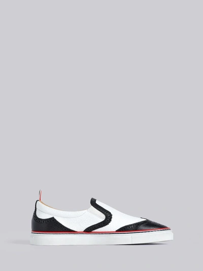 Shop Thom Browne Leather Slip-on Wingtip Trainer In White