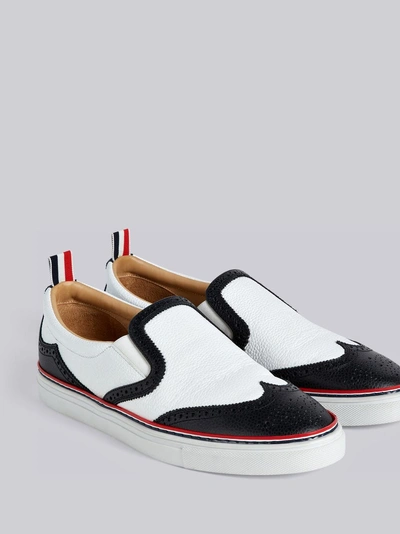 Shop Thom Browne Leather Slip-on Wingtip Trainer In White