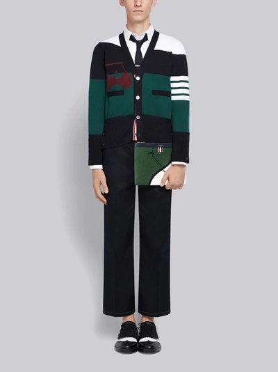 Shop Thom Browne Golf Player Scenery Intarsia Cardigan In Green