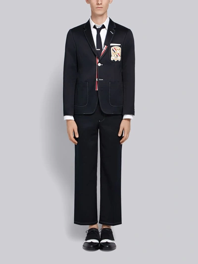 Shop Thom Browne Patch Pocket Straight Leg Chino In Blue