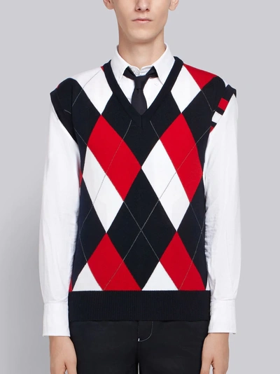 Shop Thom Browne 4-bar Argyle V-neck Pullover Vest In Blue