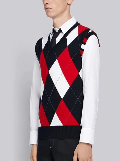 THOM BROWNE 4条纹菱形格纹V领套头背心