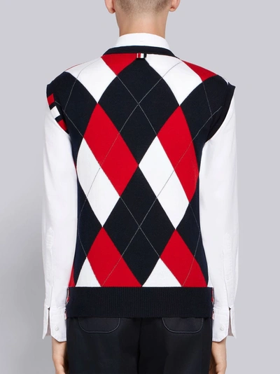 Shop Thom Browne 4-bar Argyle V-neck Pullover Vest In Blue