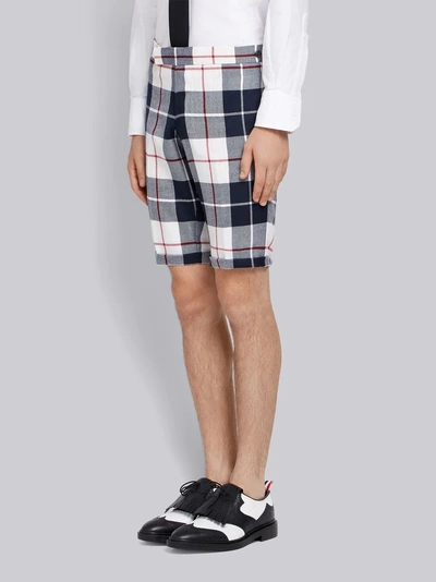 Shop Thom Browne Buffalo Tartan Skinny Wool Short In Blue